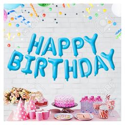 Bubble Trouble Happy Birthday Foil Balloon 16 Inch Mylar Foil Letters Sign Banner Bunting Reusable Ecofriendly Material Decorations & Party Supplies Blue - 13 Pieces-23