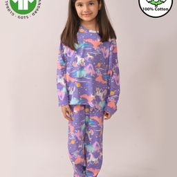 Anthrilo Full Sleeves Unicorn Universe Printed Night Suit - Purple-image-92