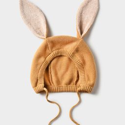 Mi Arcus 100% Cotton Knitted Bunny Ears Design Tie Up Bonnet Cap - Brown-23