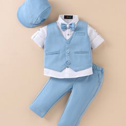 Robo Fry Cotton Full Sleeves Striped Party Suit With Bow & Hat- Blue-image-44