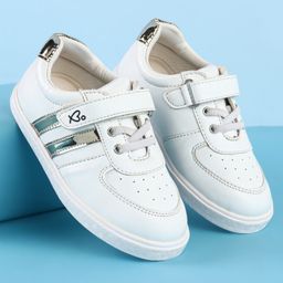 Babyoye Casual Shoes with Velcro Closure Side Stripe Print - White-image-62