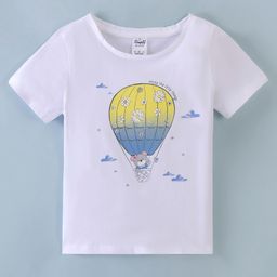 Simply Sinker Cotton Knit Half Sleeves Bear Printed T-Shirt -White-image-4
