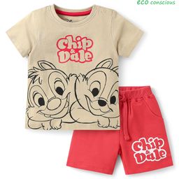 Babyoye Disney Interlock Knit Half Sleeves T-Shirt & Shorts Set with Chip & Dale Graphics - Red & Tan-image-71