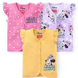 Babyhug Disney Interlock Knit Frill Sleeves Front Open Jhablas with Polka Dots &  Minnie Mouse Print Pack of 3 - Pink Yellow & Purple-image-16