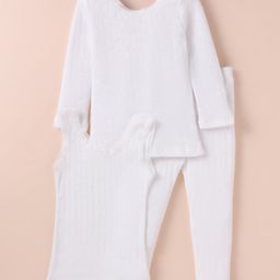 Kanvin Solid Colour Full Sleeves Thermal Vests & Pant Set - Off White-image-25