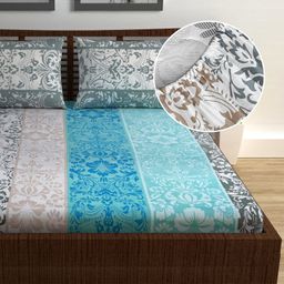 Divine Casa 144 TC 100% Cotton Floral Grey Breathable Bedsheet Doube Size Bed Cotton Elastic Fitted-13