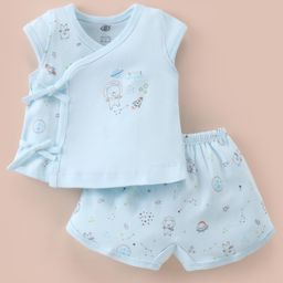 Zero Interlock Knit Half Sleeves Shorts Night Suit with Space & Teddy Bear Print - Sea Green-image-33