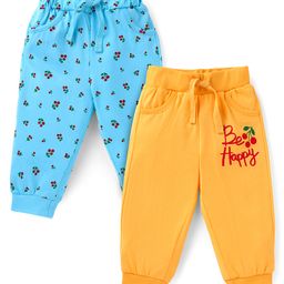 Doodle Poodle Single Jersey Knit Full Length Lounge Pants With Text & Cherries Print Pack Of 2 - Light Blue & Yellow-image-96