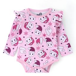 Doodle Poodle 100% Cotton Knit Full Sleeves With Frill & Cartoon Printed Onesies - Pink-image-43