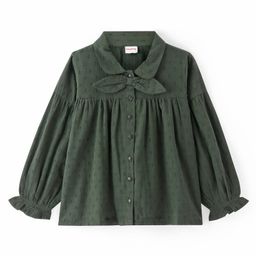 Babyhug Rayon Woven Full Sleeves Shirt Style Top with Dobby Structure & Bow -Green-image-77