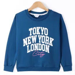 smarty girls Smarty GirlsFleece Knitted Full Sleeves Sweatshirt With Text Print - Navy Blue-picture-9