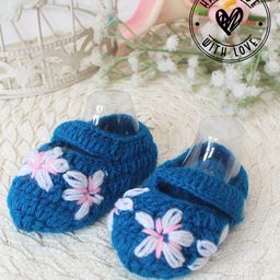 Woonie Floral Designed Handmade Crochet Booties  - Blue-image-49