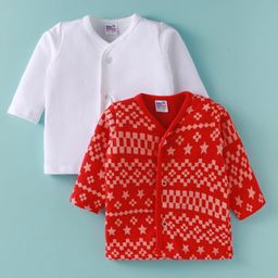 Ben Benny Fleece Knit Full Sleeves Jhablas with Star Prints Pack of 2 - White & Red-image-69