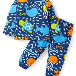Babyhug Cotton Knit Full Sleeves Night Suit With Sea Animals Print - Navy Blue-picture-43