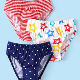 Babyhug 100% Cotton Knit Panties With Star & Stripes Print Pack of 3 - Red White & Blue-image-12