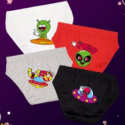 NUSYL Cotton Pack Of 4 Aliens Printed Briefs - White Red Grey & Black-image-73