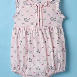 CUCUMBER Sinker Knit Frill Sleeves Onesie With Bow & Rabbit Print - Baby Pink-image-50