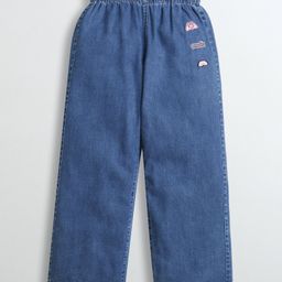 Barbie by Tiny Girl 100% Cotton Denim Heart & Rainbow Patch Detailed Jeans - Blue-image-74