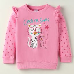 Tango Looper Knit Full Sleeves T-Shirt with Stars & Animal Print - Pink-image-87