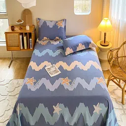 JC HOME Blue & Beige Geometric Pure Cotton 220 TC Super King Bedsheet Set-2.3 m x 2.50 m-picture-12
