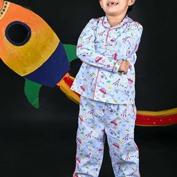 Nature Nook Boys Conversational Printed Shirt Collar Pure Cotton Shirt With Pyjamas-image-83