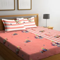 Myntra Elegant Homes Peach-Coloured Printed 300 TC King Bedsheet Set 2.5 m x 2.2 m-image-90