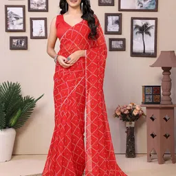 LeeliPeeri Designer Bandhani Printed Embellished Pure Georgette Ready To Wear Saree-image-86