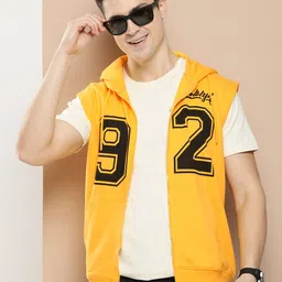 HERE&NOW Typography Printed Sleeveless Front Open Hooded Sweatshirt-image-63