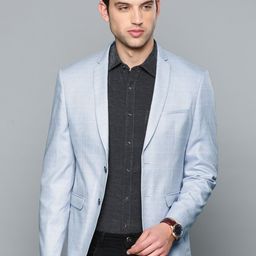 Louis Philippe Sport Men Blue Checked Slim Fit Single-Breasted Casual Blazer-image-54