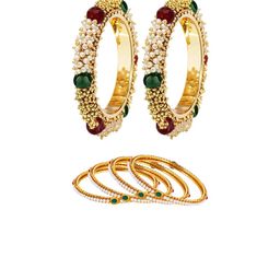YouBella Set Of 6 Gold Plated Stone-Studded & Beaded Bangles-image-31