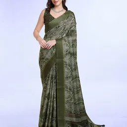Ishin Floral Printed Striped Saree With Blouse Piece-image-64