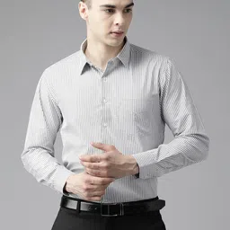 English Navy Men Smart Slim Fit Striped Formal Shirt-image-72