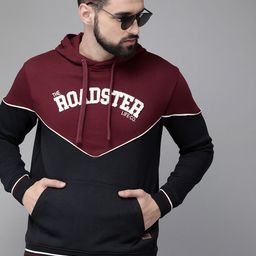 The Roadster Lifestyle Co Men Red & Navy Blue Colourblocked Hooded Sweatshirt-picture-29