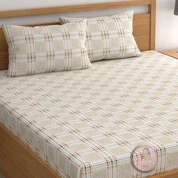 CHHAVI INDIA Beige & Pink Striped Microfiber 210 TC King Bedsheet Set-2.75 m X 2.75 m-picture-40