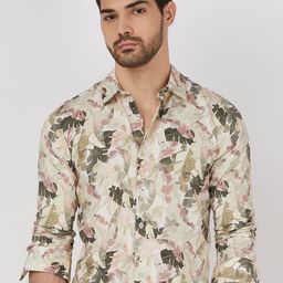 Mufti Men Spread Collar Tropical Printed Cotton Slim Fit Casual Shirt-picture-35