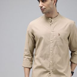 U.S. Polo Assn. Denim Co. Pure Cotton Band Collar Casual Shirt-image-77