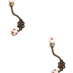 IndianShelf Red & White 2 Pieces Star Printed Ceramic Coat Hooks-11