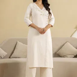 Neemiya Women Floral Embroidered Regular Straight Thread Work Kurta with Trousers-picture-32