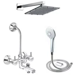 Gold Bell Flora Brass 3 In 1 Wall Mixer Set with 203X203 mm(8X8 Inch) SS Sandwich Overhead 381 mm(15 Inch) SS Arm Hand Shower, 3-1-Siya-Flora-8S-15A-64-image-25