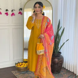 KALINI Women Embroidered Straight Kurta Set-13