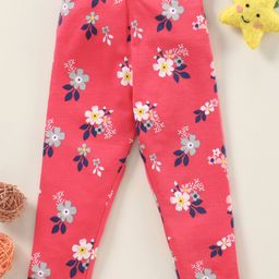 Babyhug Full Length Cotton Elastane With Stretch Leggings Floral Print - Red-image-5
