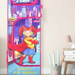 Babyhug Foldable 4 Shelf Almirah With Wheels Super Star Theme - Pink-16