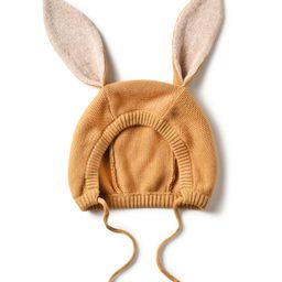 Mi Arcus 100% Cotton Knitted Bunny Ears Design Tie Up Bonnet Cap - Brown-27