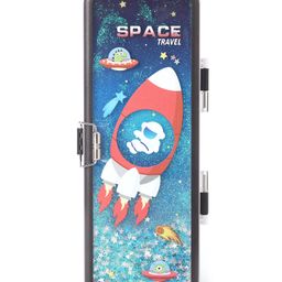 Double Layer Pencil Box Glitter Star & Space Print - Blue & Black-image-3