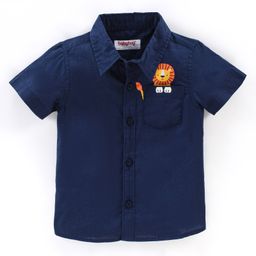 Babyhug 100% Cotton Woven Half Sleeves Shirt Lion Pocket Print - Navy Blue-image-73