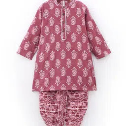 Babyhug 100% Cotton Woven Full Sleeves Kurta With Dhoti Kolka Print - Red-picture-46