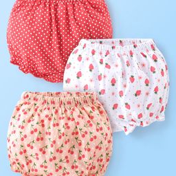 Babyhug Cotton Bloomers Polka Dots & Fruits Printed Pack of 3 - Multicolour-image-41