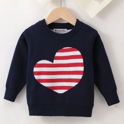 Kookie Kids Full Sleeves Sweater Striped Heart Design- Navy Blue-image-56