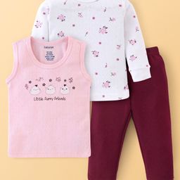 Babyoye Cotton Modal Knit Drop Needle Full Sleeves Thermal Vest & Pant Set Floral Design - Multicolour-image-11