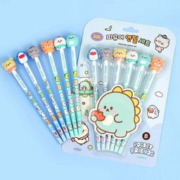 SKB 3D Animal Topper 6pcs Cartoon Pencil Set with Cute Animal Erasers on Top - Blue-27